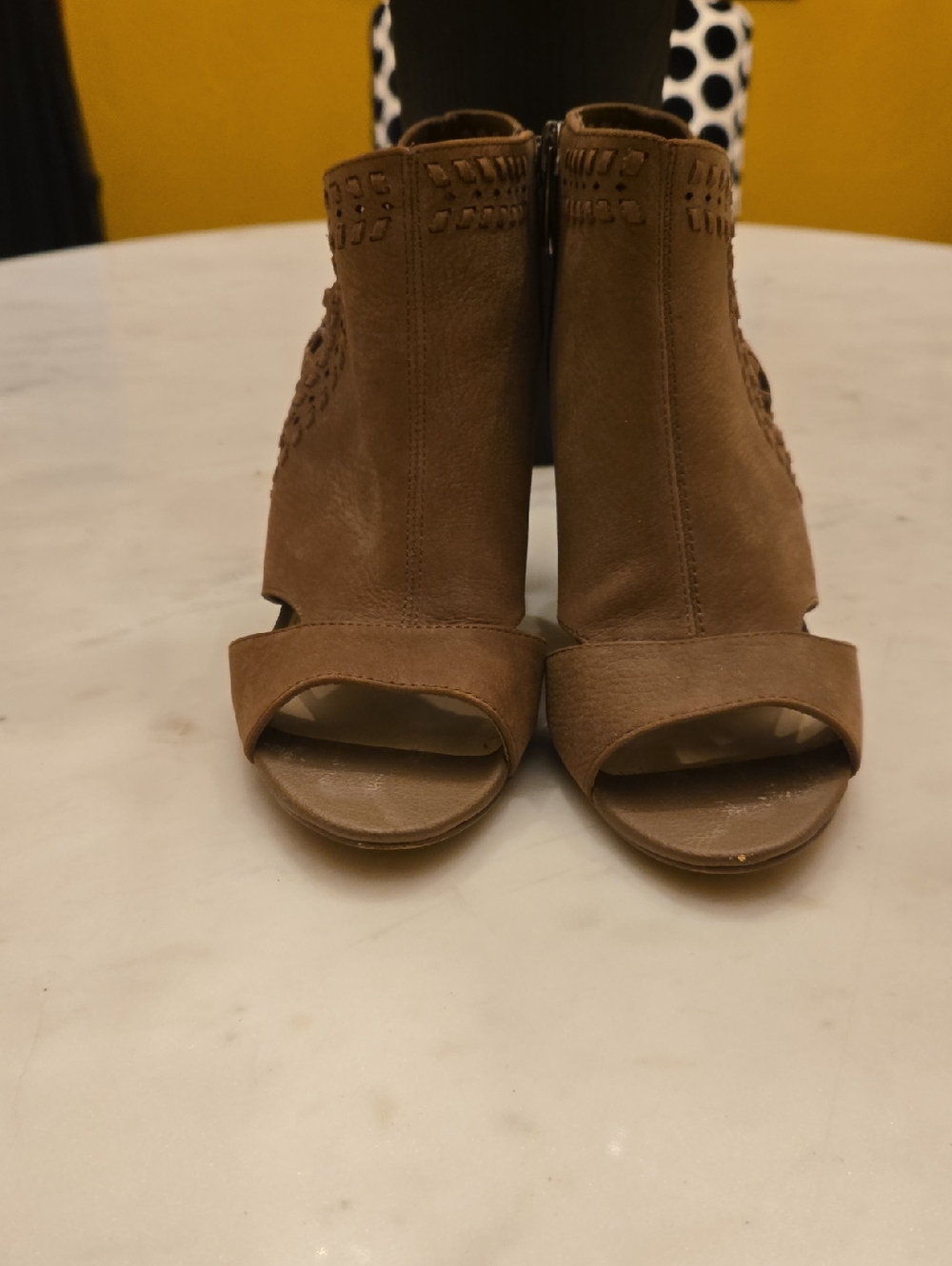 Vince Camuto Brown Suede Open-Toe Ankle Booties
